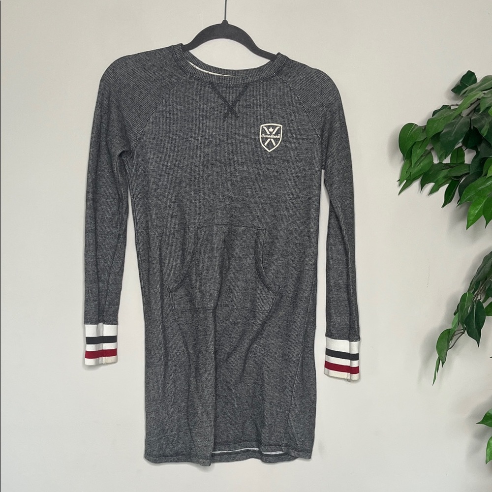 Canadiana Gray Long Sleeve Night Gown with Striped Cuffs